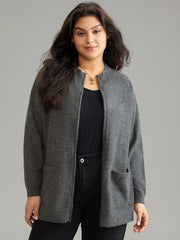 Anti-Pilling Zipper Fly Patched Pocket Cardigan