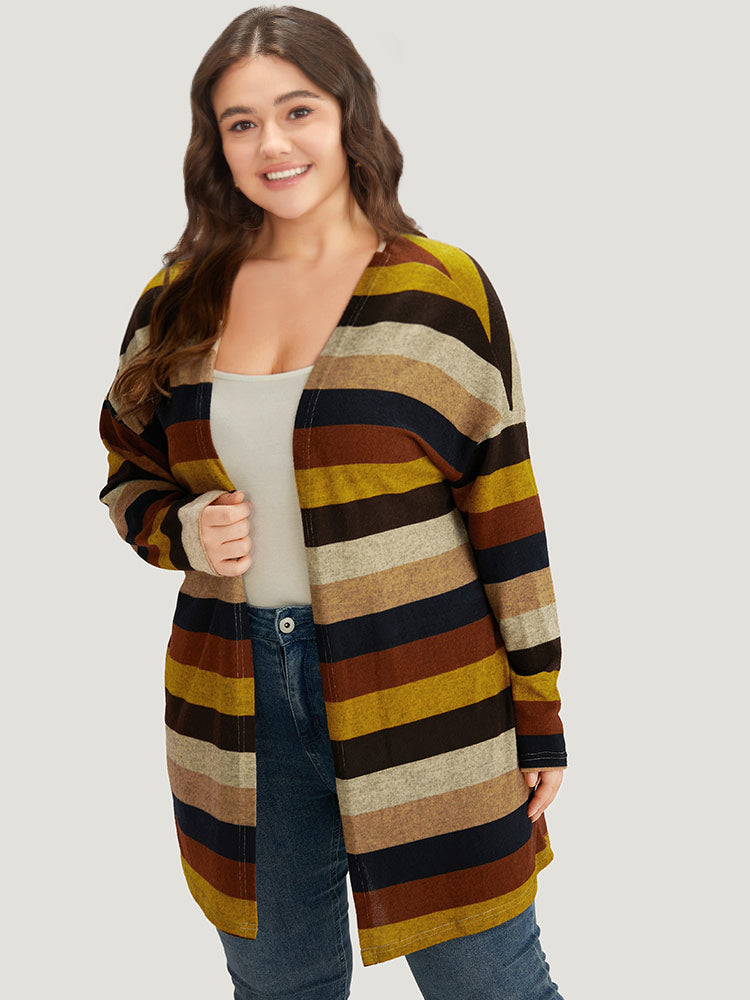 Striped Contrast Open Front Kimono