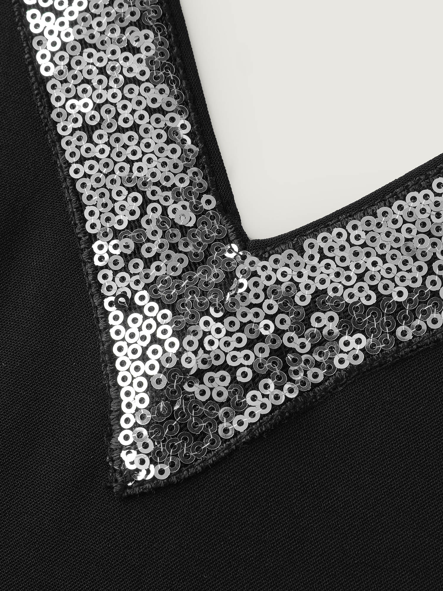 Sequin Neckline Petal Flowy Hem Jumpsuit