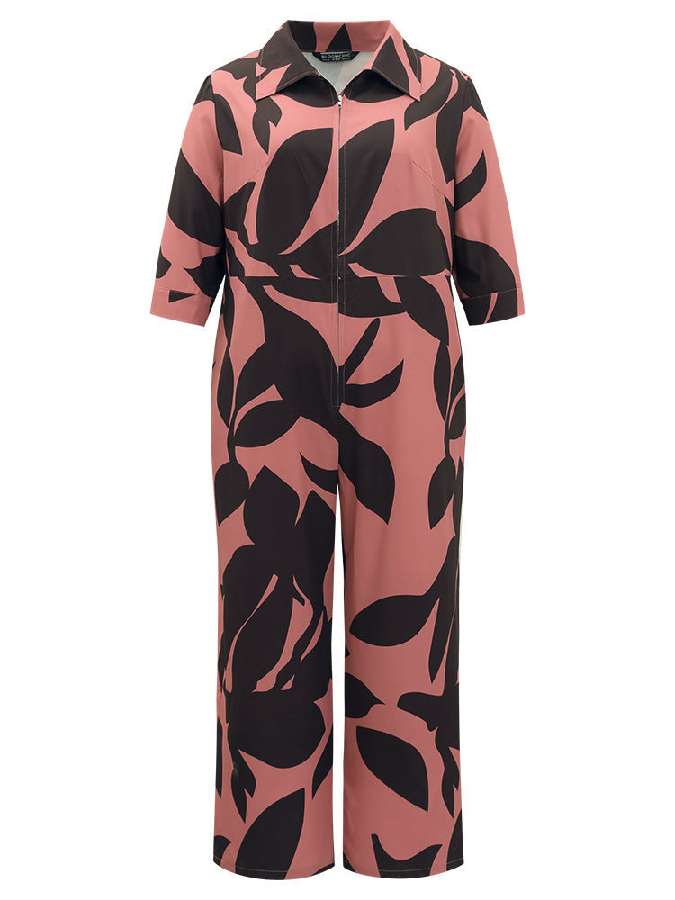 Silhouette Floral Print Zipper Belted Jumpsuit