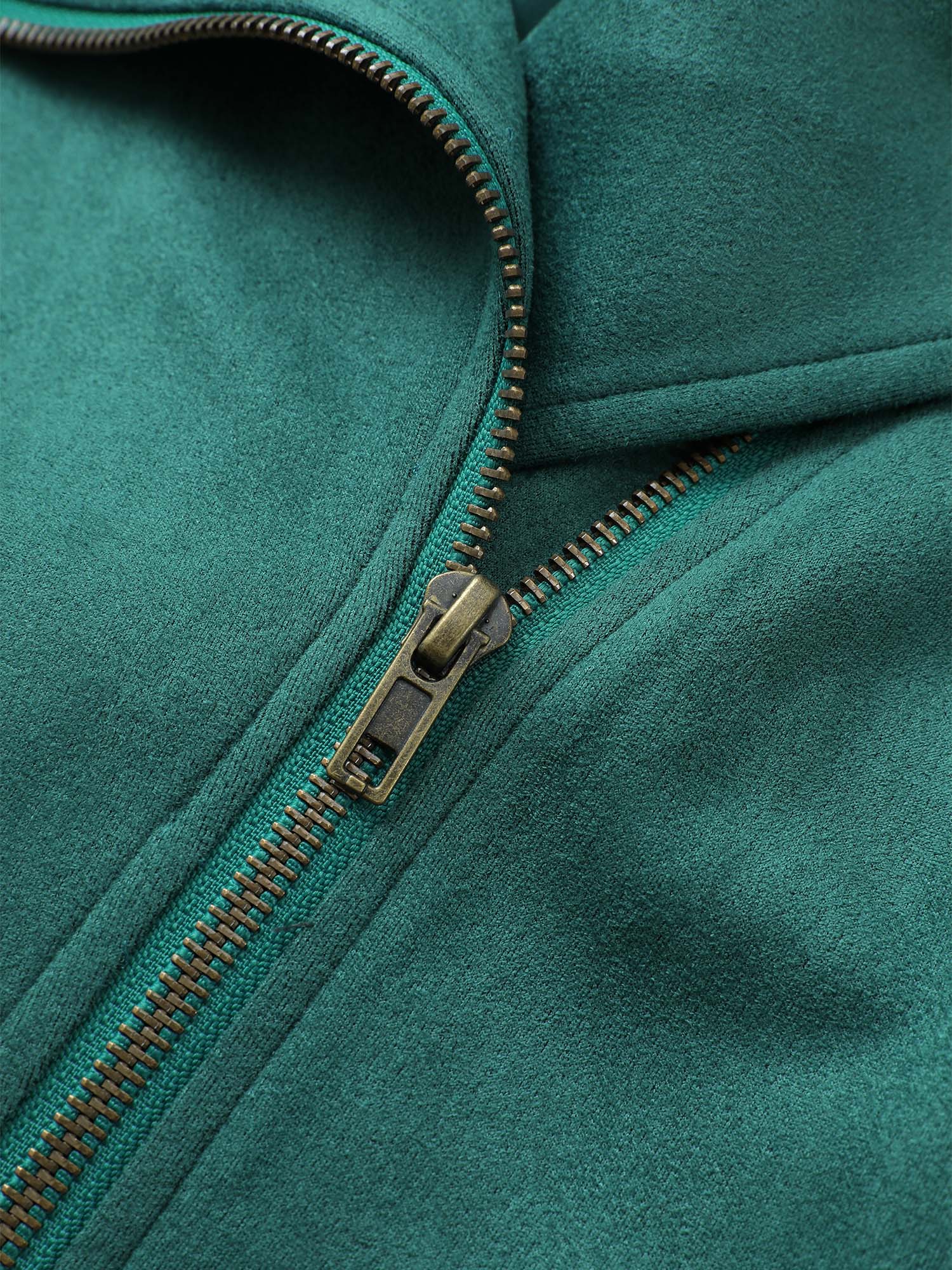 Solid Faux Suede Zipper Lapel Collar Jacket