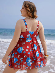 Floral Print Split Front Ruched A Line Swim Dress