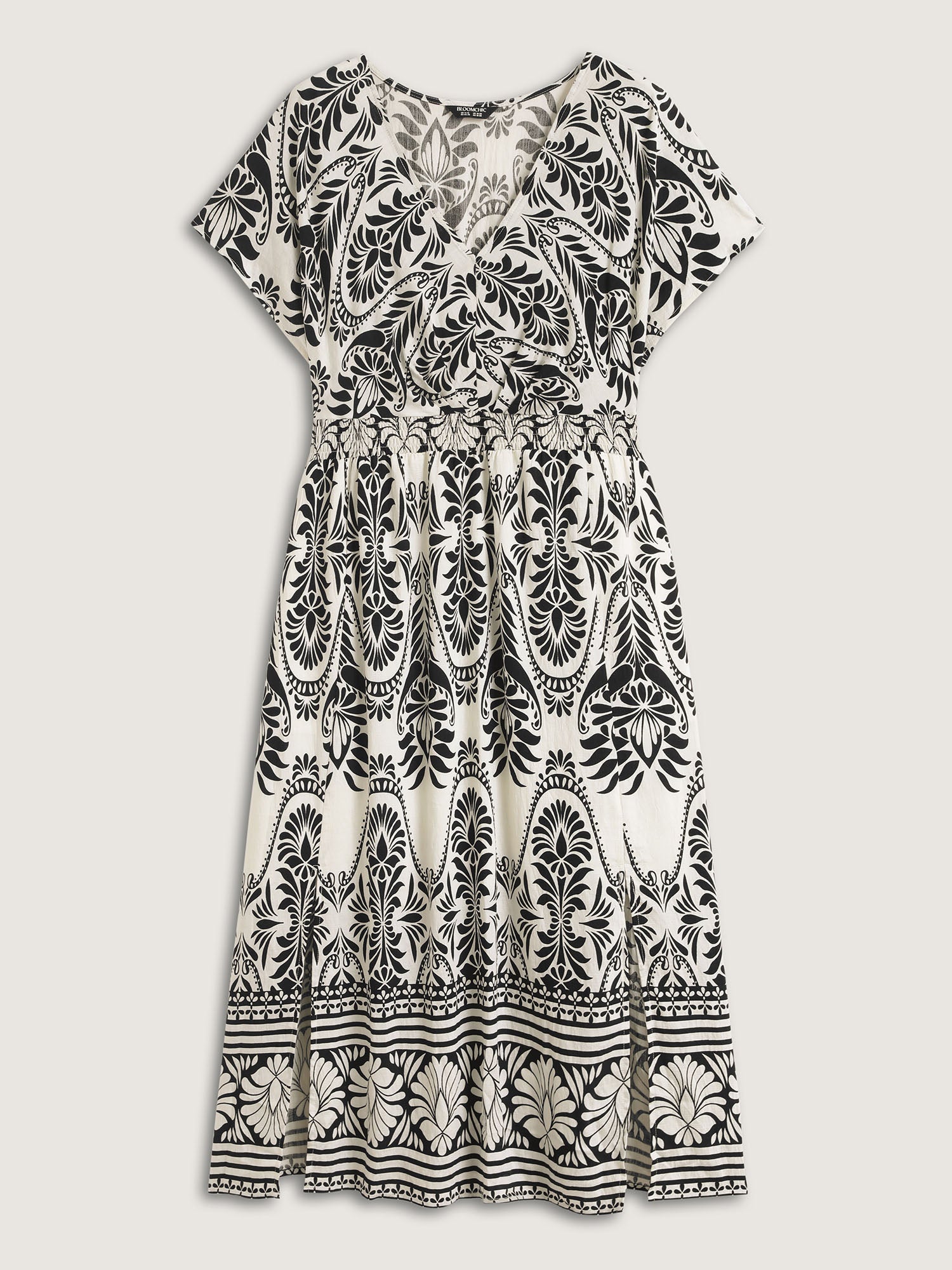 Floral Print Shirred Waist Midi Dress