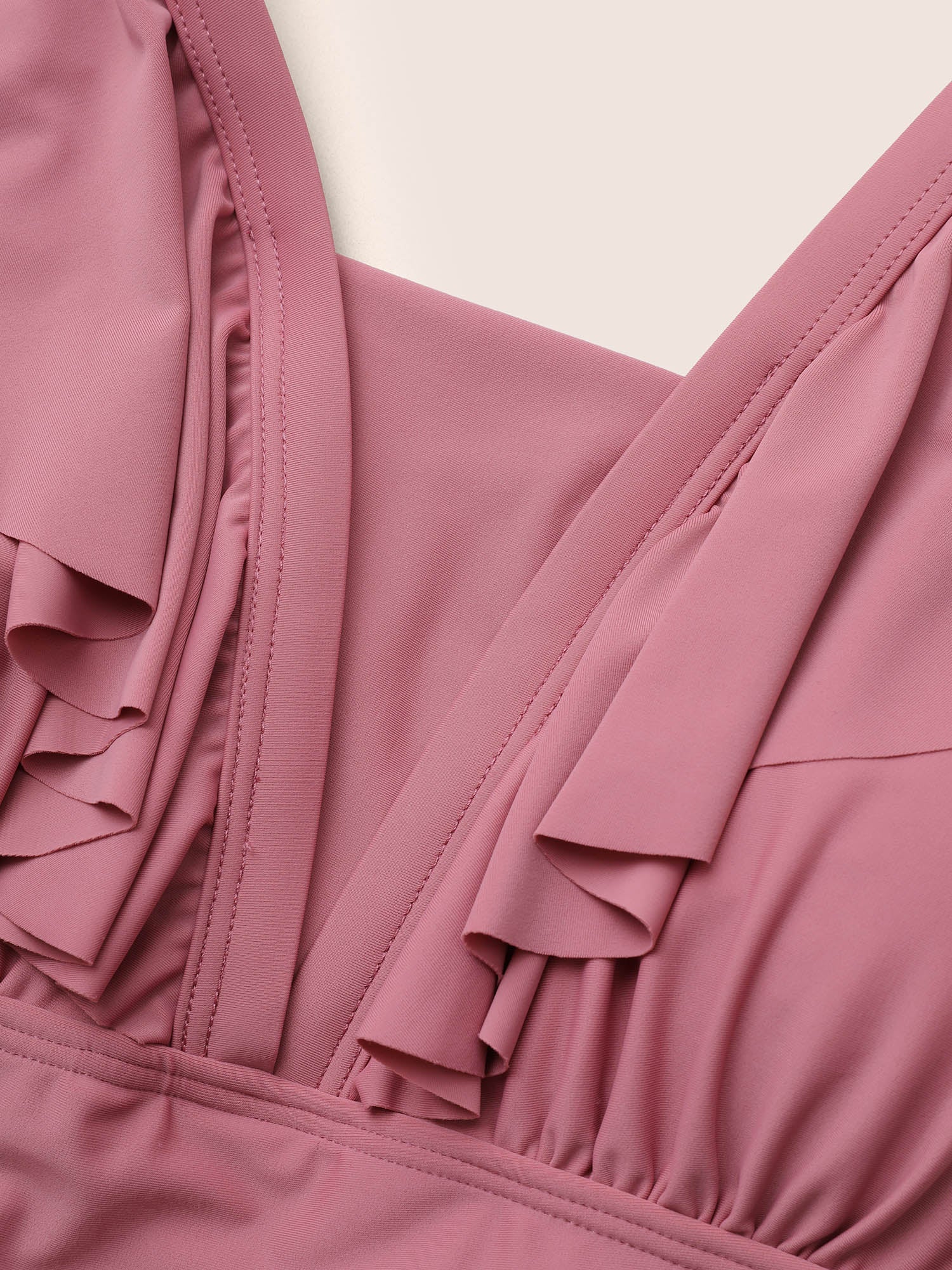 Solid Flutter Trim A Line Swim Dress