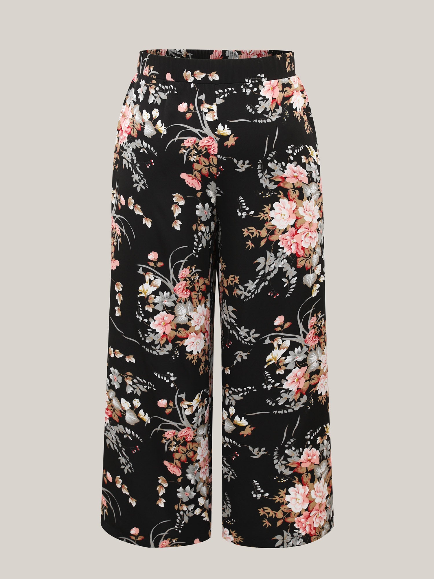 Floral Print Pockets Wide-Leg Pants