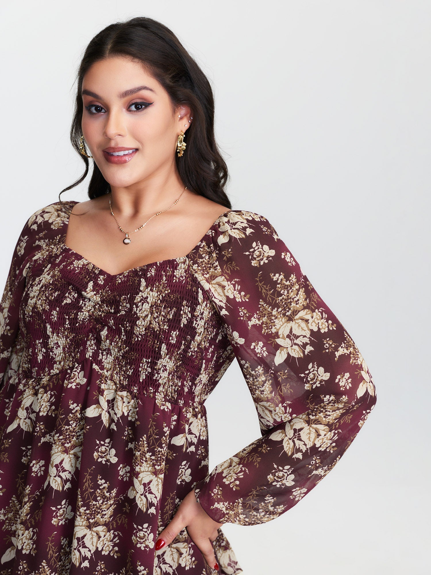 Shirred High-Waist Cinched Blouse