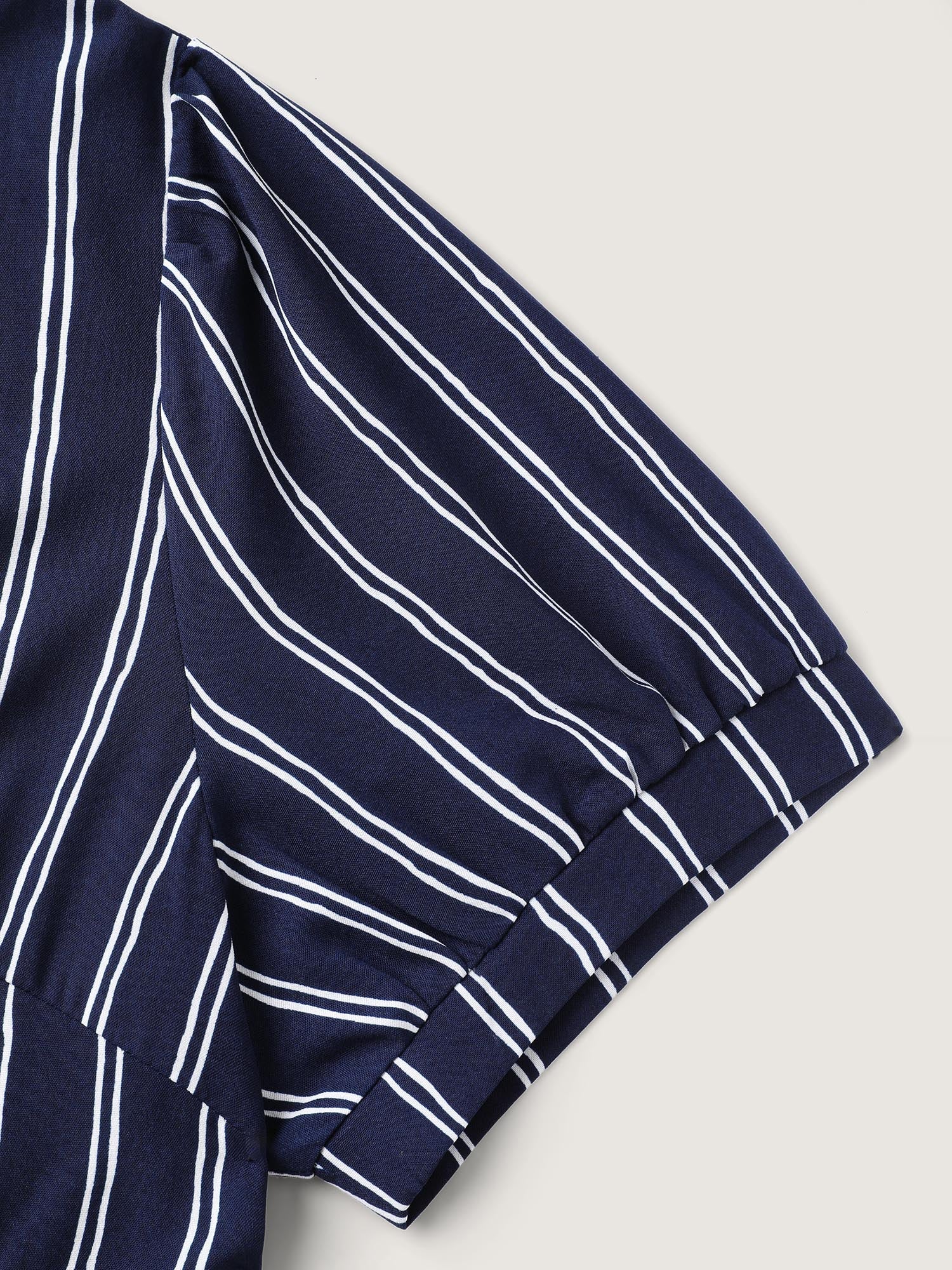 Striped Waist-Cinched Pockets Midi Dress