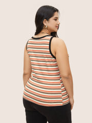 Stripes Print U Neck Contrast Trim Tank Top