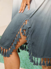 Ombre Gradient Tassels Hem Kimono