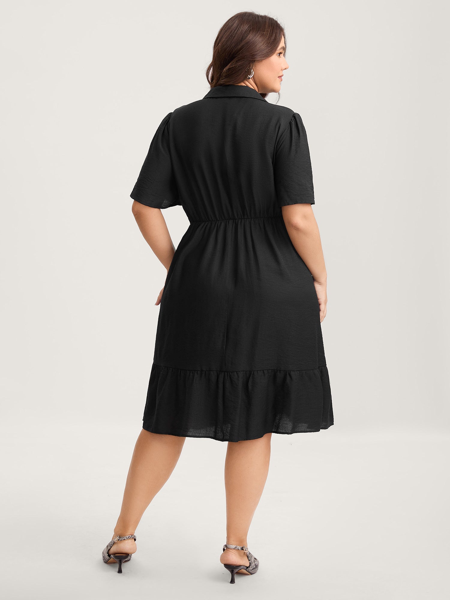 Button Placket Waist-Tie Midi Dress
