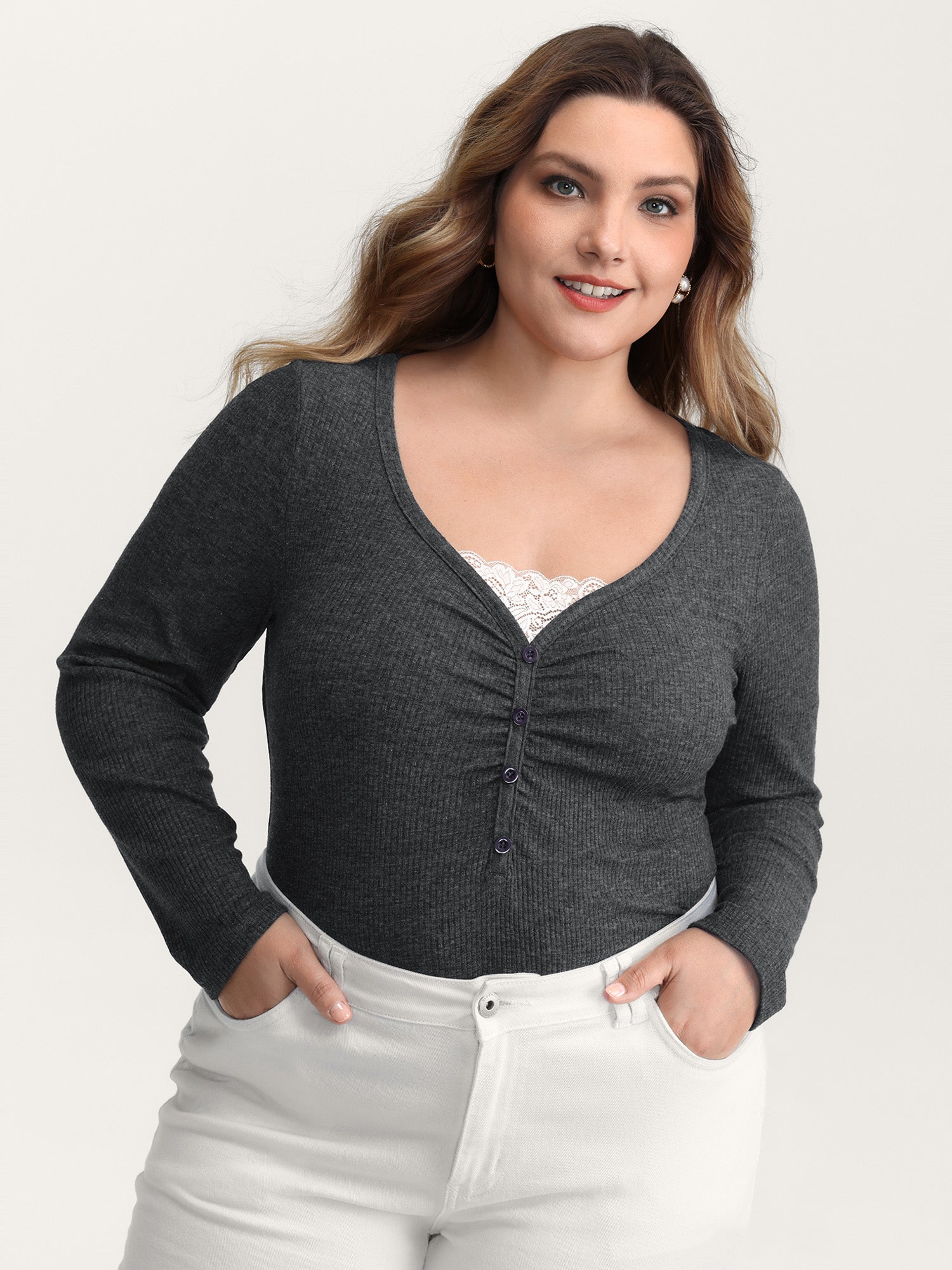 2-In-1 Lace Patchwork Ruched T-Shirt