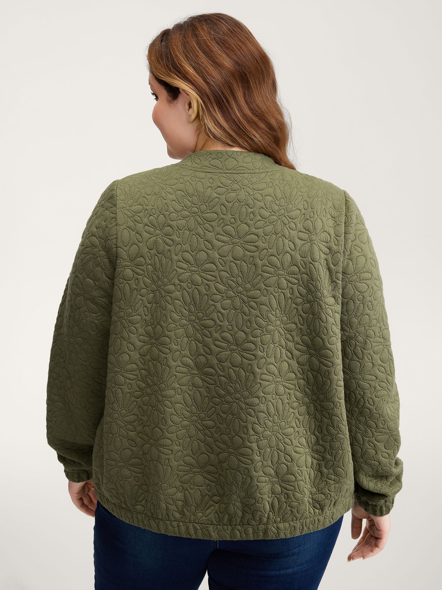 Floral Textured Zipper Front Jacket