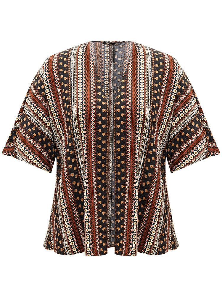 Boho Print Open Front Half Sleeve Kimono