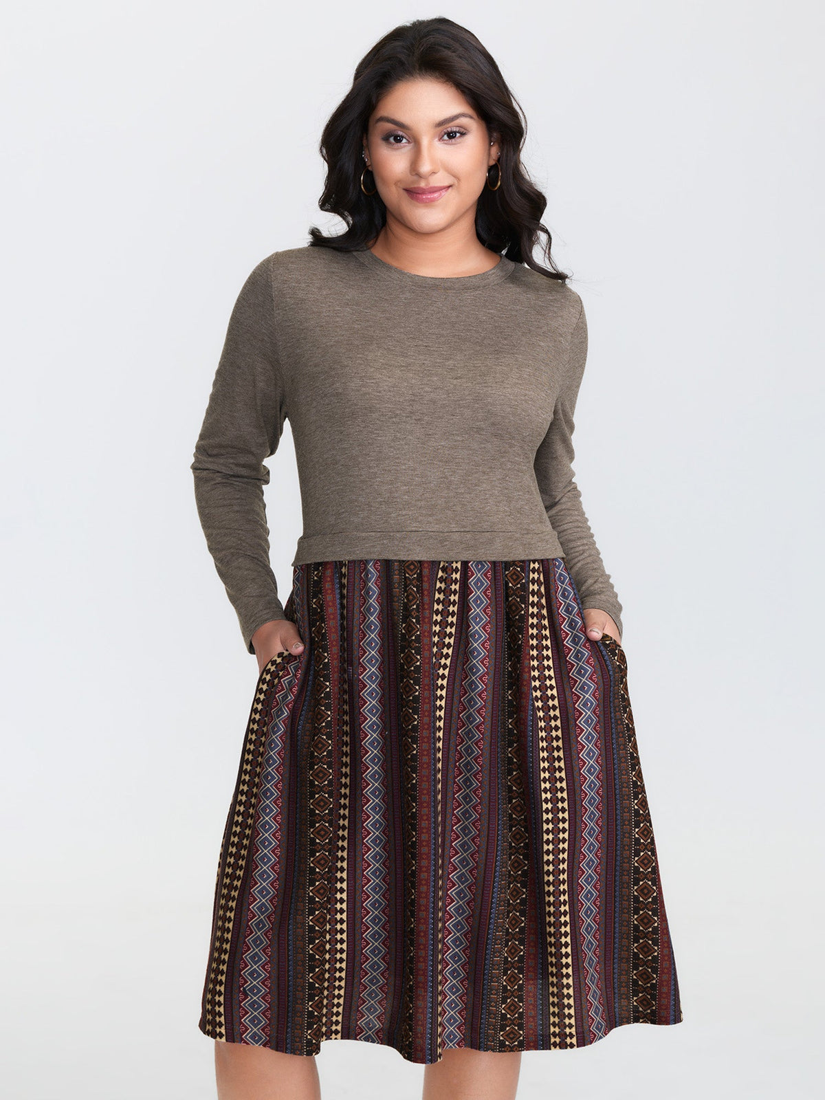 Heather Knit Stripe Layered Midi Dress