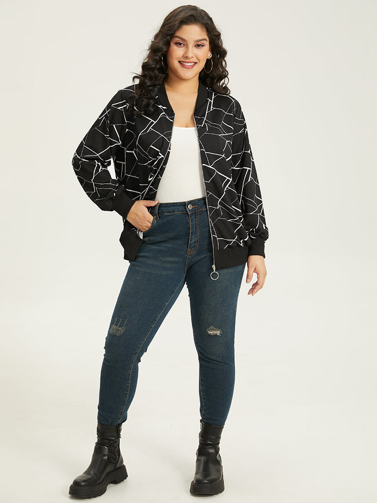 Halloween Geometric Graphic Pocket Zipper Elastic Cuffs Jacket