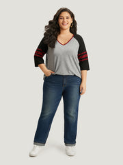 Plain Roll Hem Medium Wash Full Length Jeans