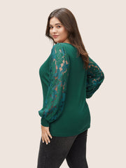 Solid Plants Guipure Lace Gathered T-shirt