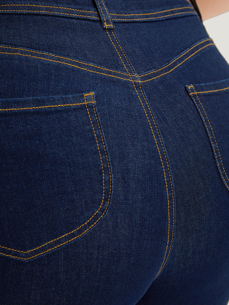 Plain Stitch Patched Pocket Jeans