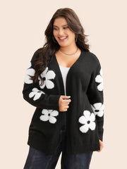 Floral Jacquard Drop Shoulder Sleeve Cardigan