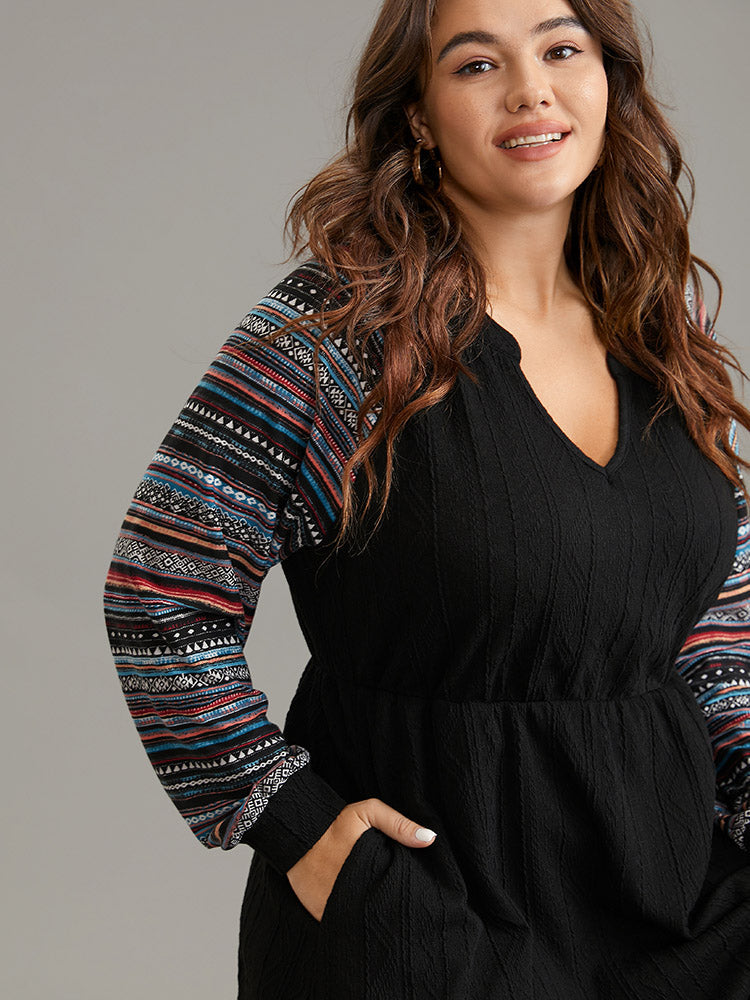 Bandana Patchwork Elastic Waist Notched Dress