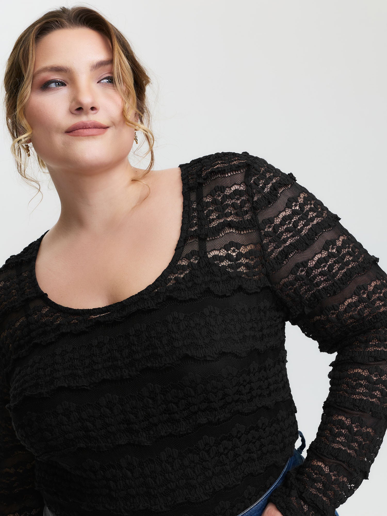 Sheer Textured Scoop Neck Bodysuit