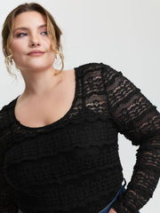 Sheer Textured Scoop Neck Bodysuit