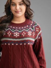 Festive Fair Isle Cable Knit Pullover