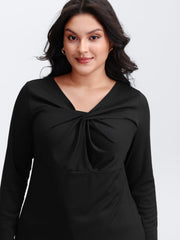Stretchy Knotted Neckline Cozy Knit Top