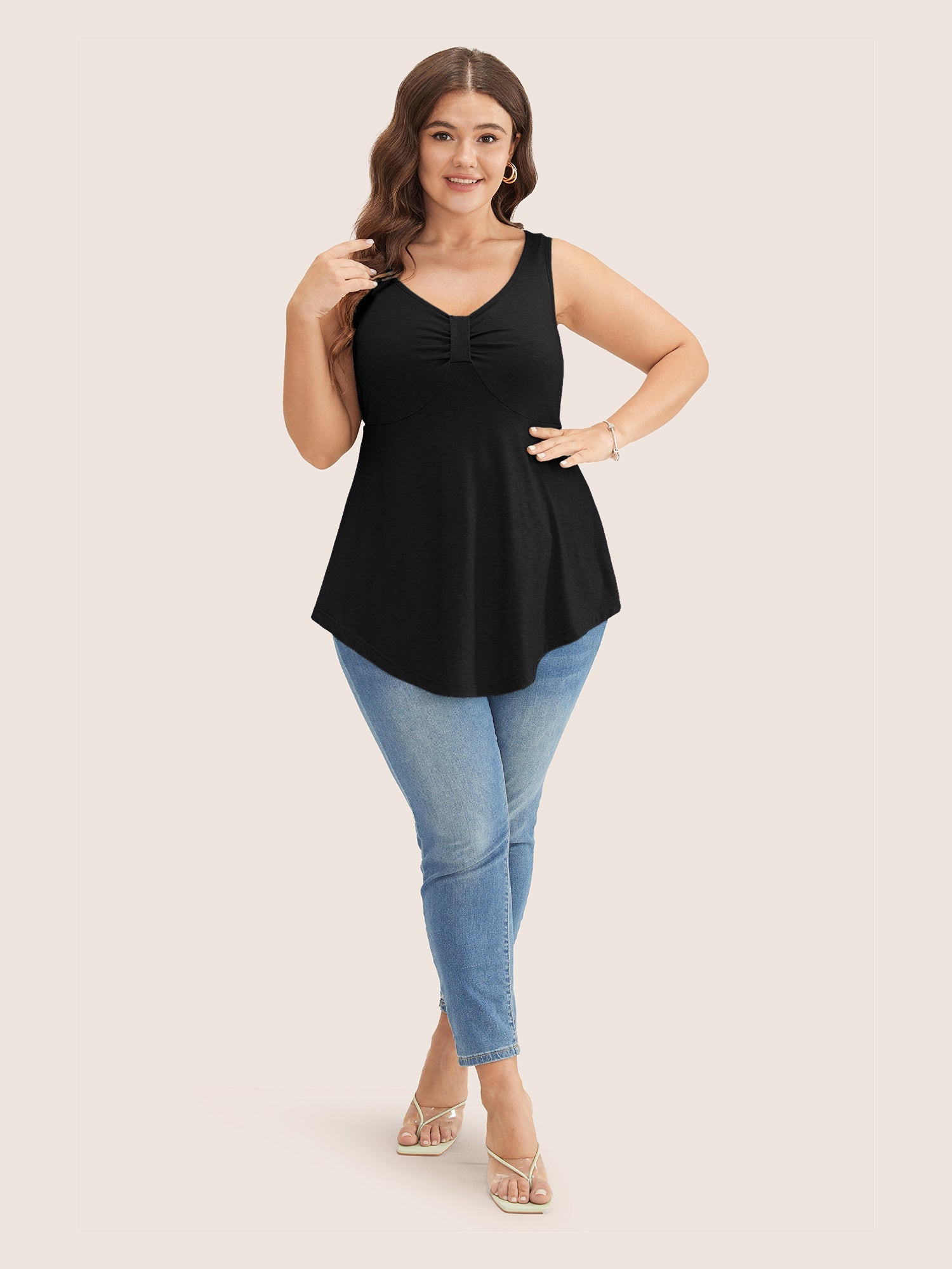 Solid Ruched Detail Asymmetrical Hem Tank Top