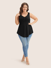 Solid Ruched Detail Asymmetrical Hem Tank Top