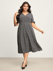 Geometric Print Sleeve Tie Midi Dress