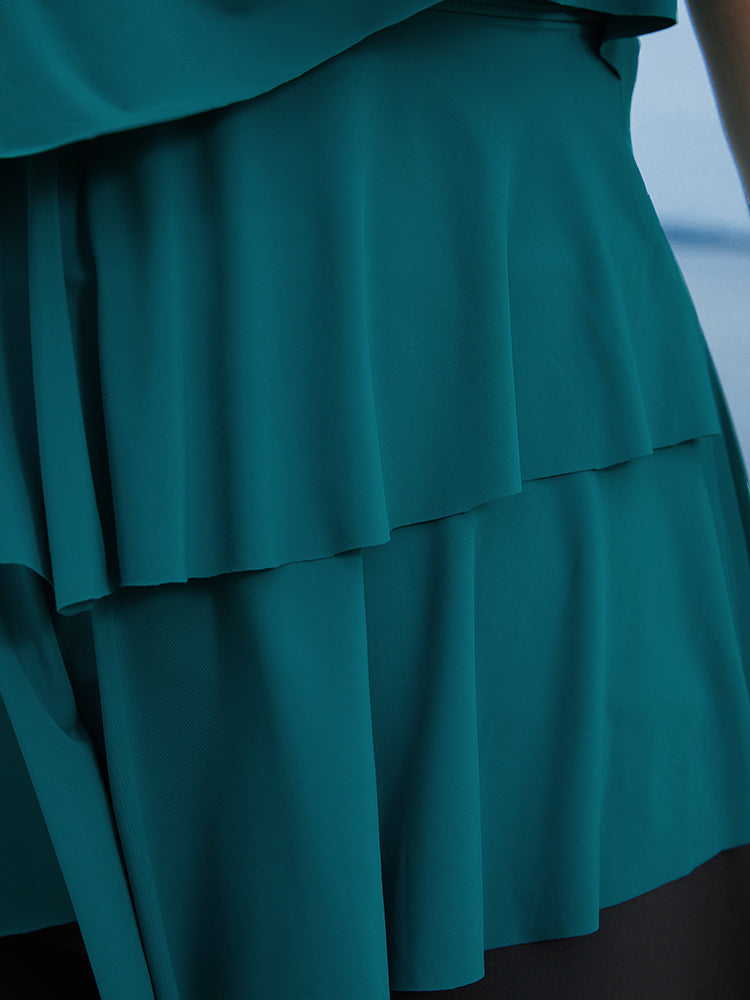 Ruffle Tiered Adjustable Straps Tankini Top