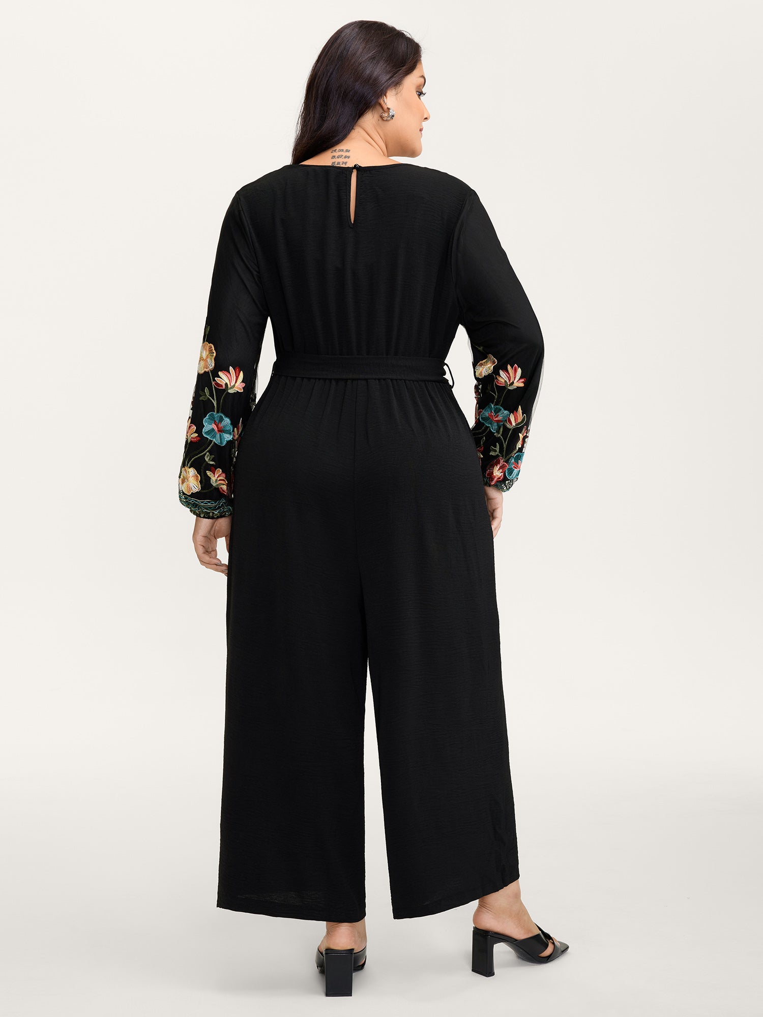 Floral Embroidery Waist-Tie Jumpsuit