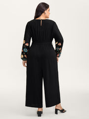Floral Embroidery Waist-Tie Jumpsuit