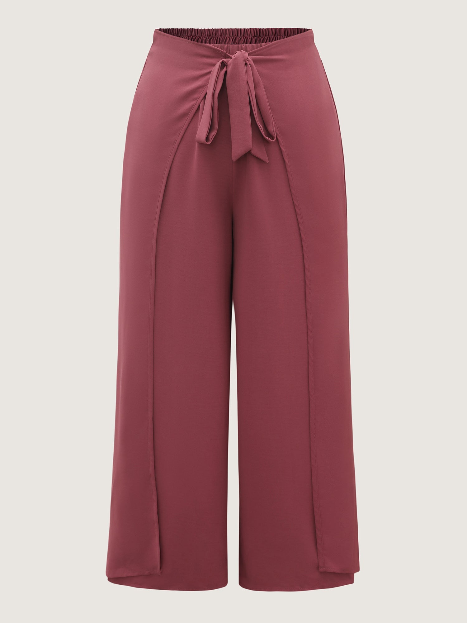 Belted Front Overlap Wide-Leg Pants