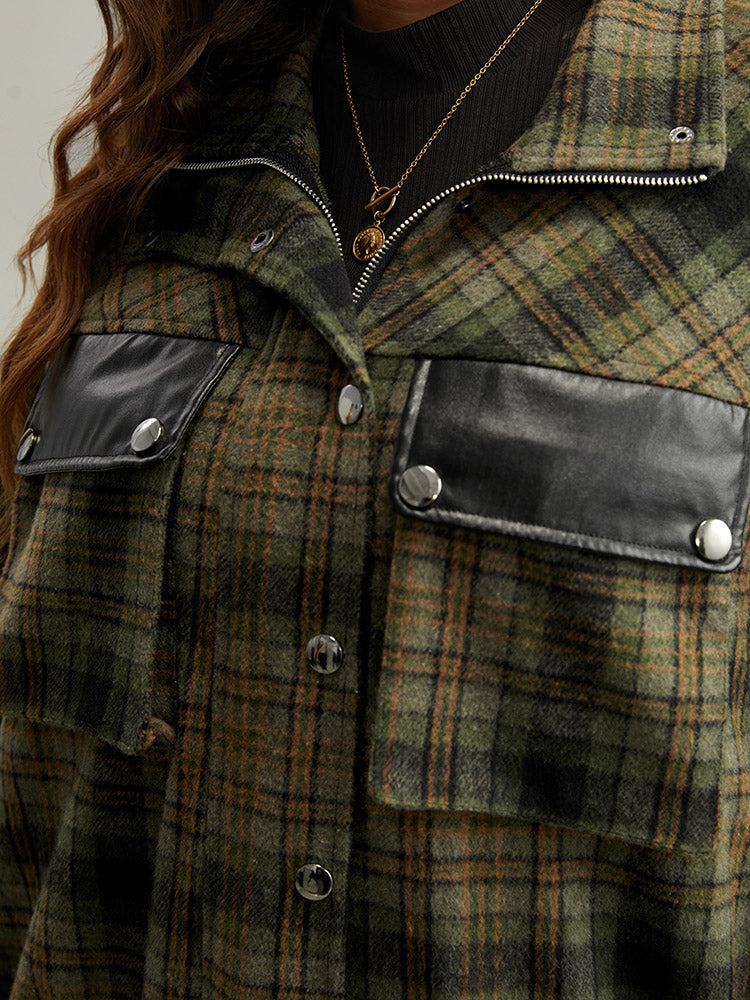 Plaid Flap Pocket Zipper Fly Jacket