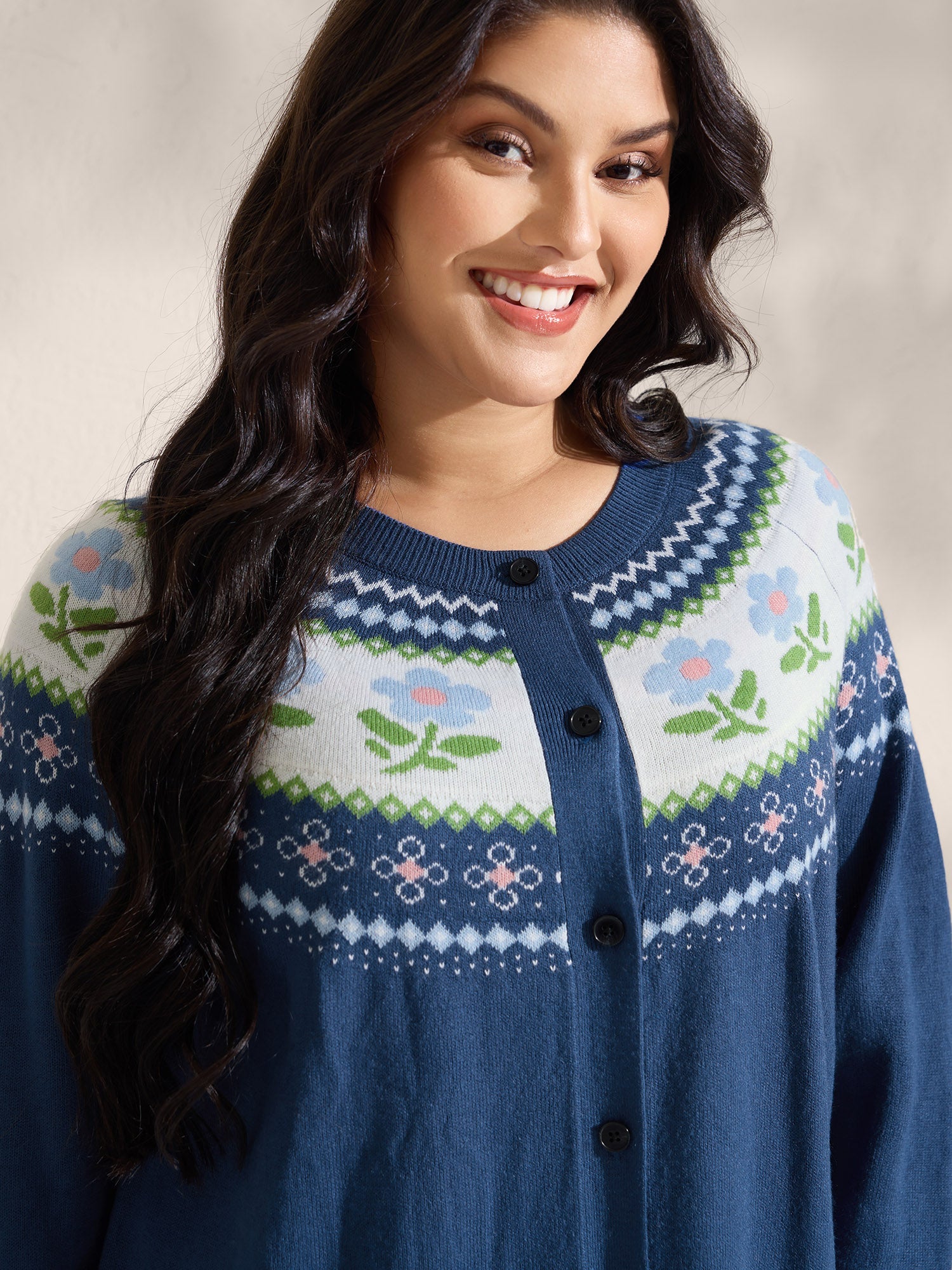 Fair Isle Jacquard Color Contrast Knit Cardigan