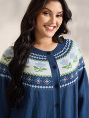 Fair Isle Jacquard Color Contrast Knit Cardigan