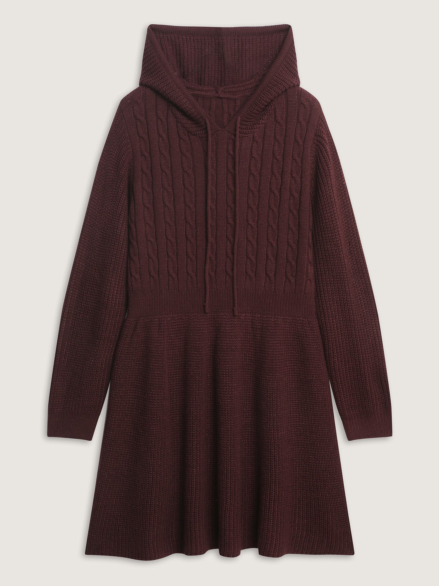Textured Hooded Cinched-Waist Sweater Dress