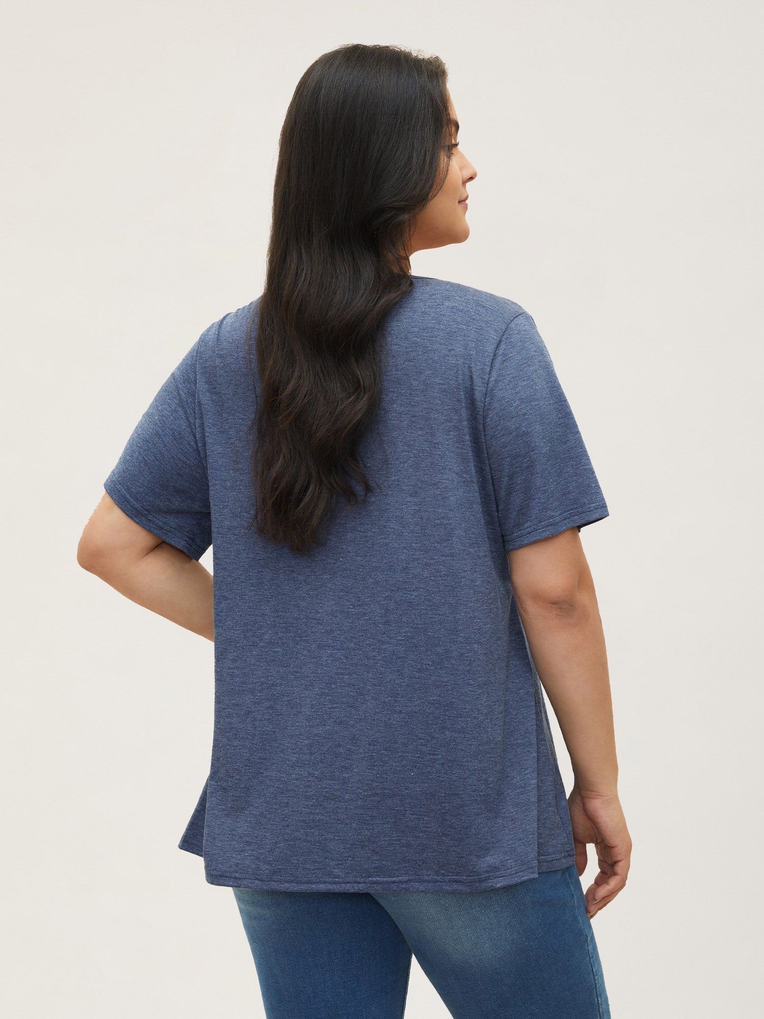 Solid Pleated Front Button Detail V Neck T-shirt