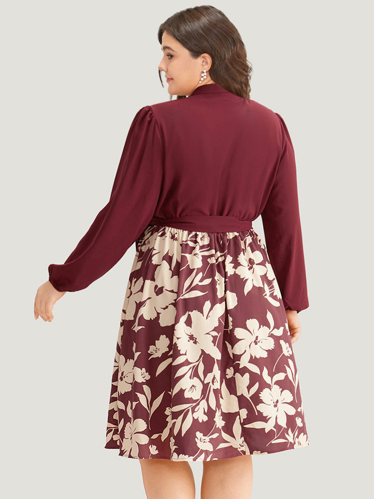 Silhouette Floral Print Belted Pleated Dress