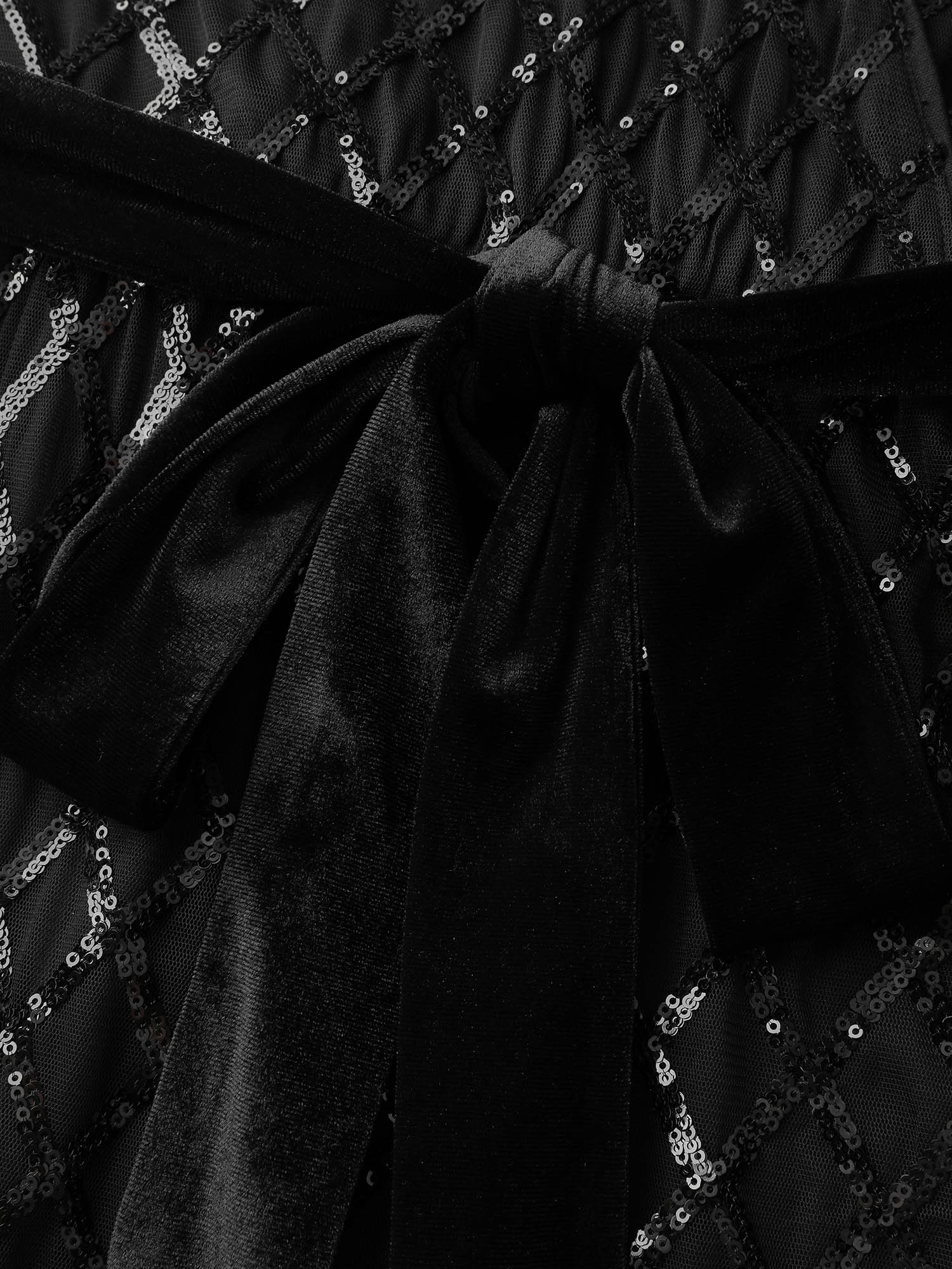 Sheer Sequin Belted Stretchy Waist Midi Dress