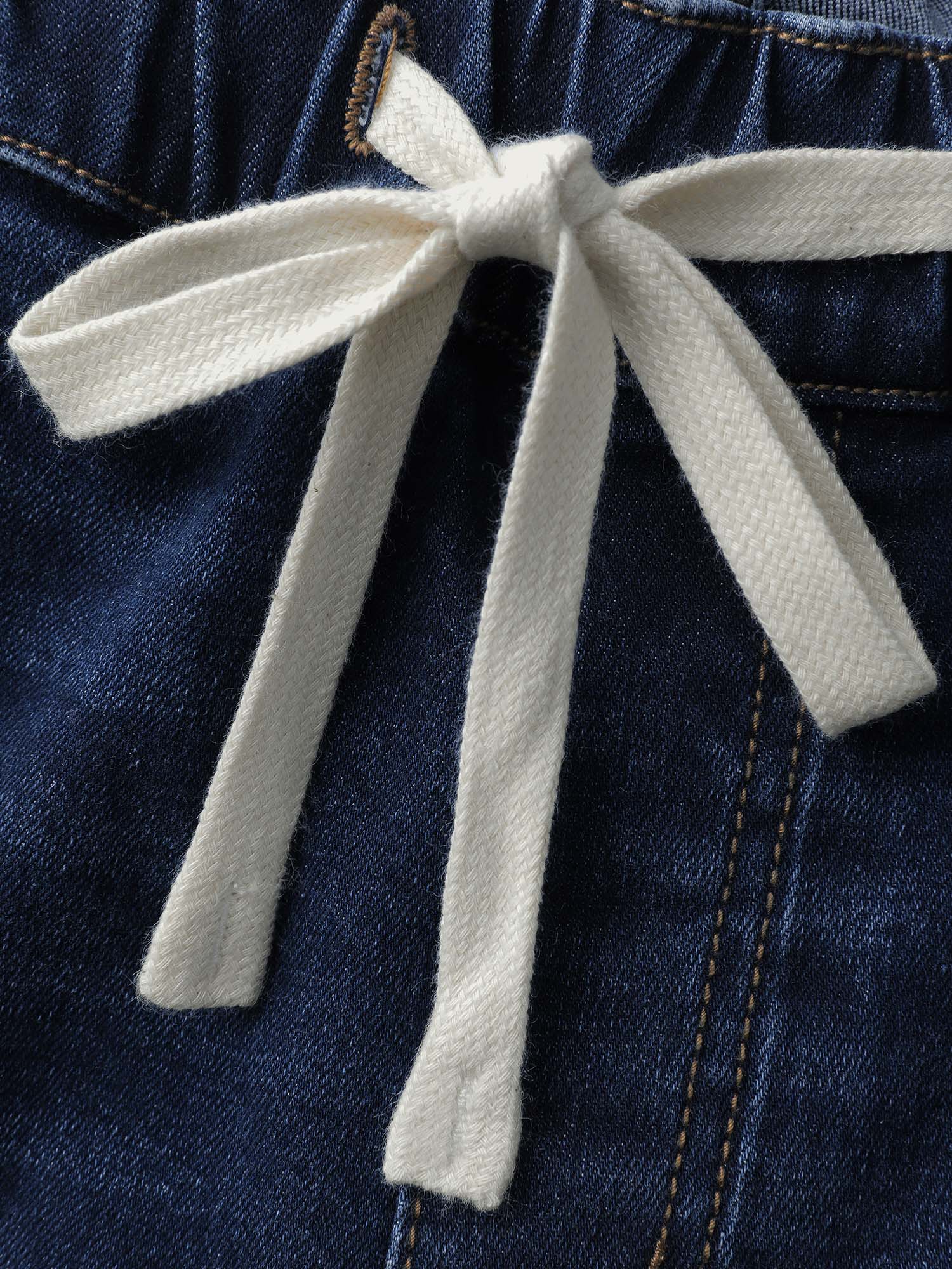 Stretchy Waist Drawstring Wide-Leg Jeans