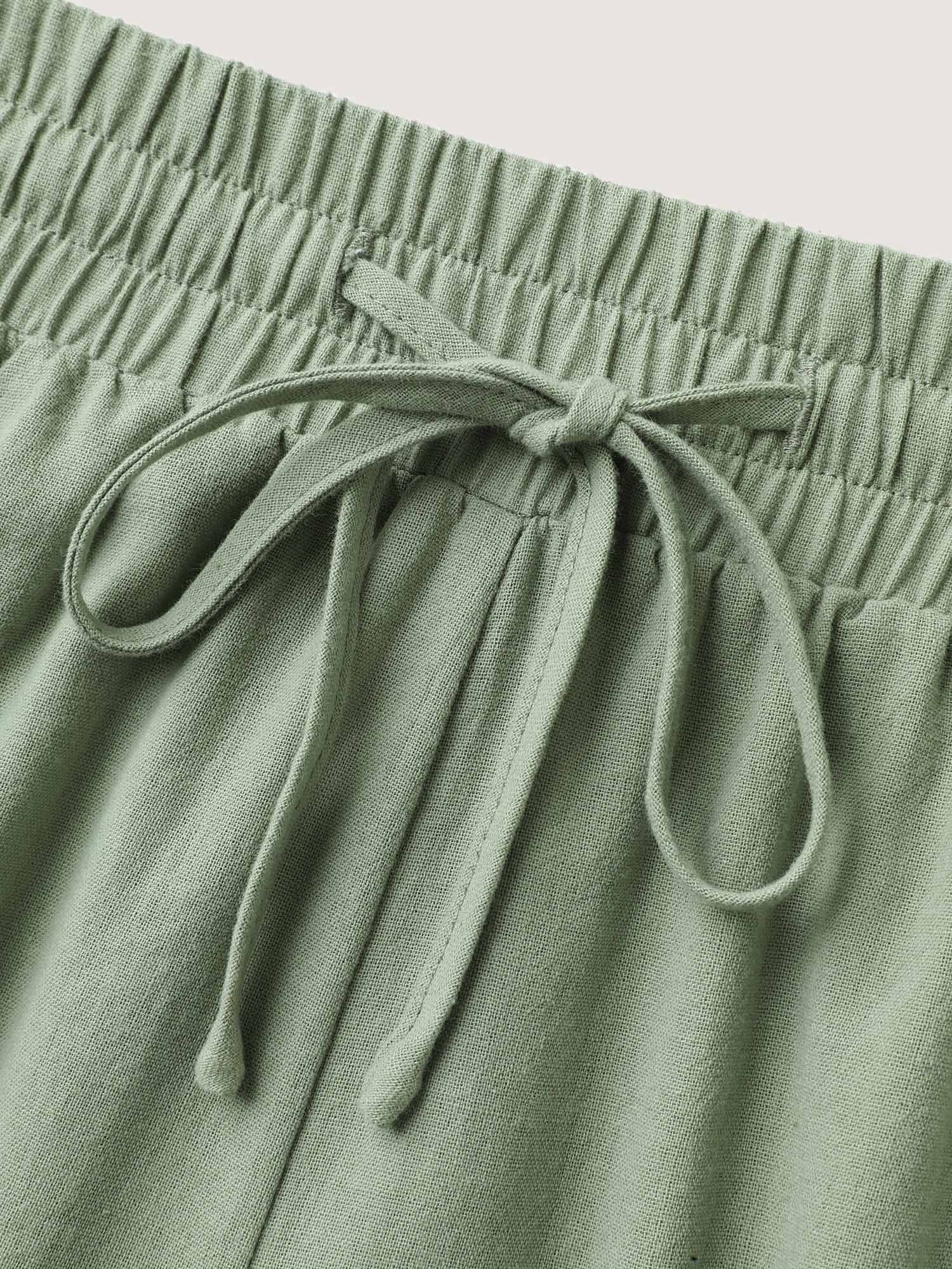 Shirred Drawstring Solid Wide-Leg Pants