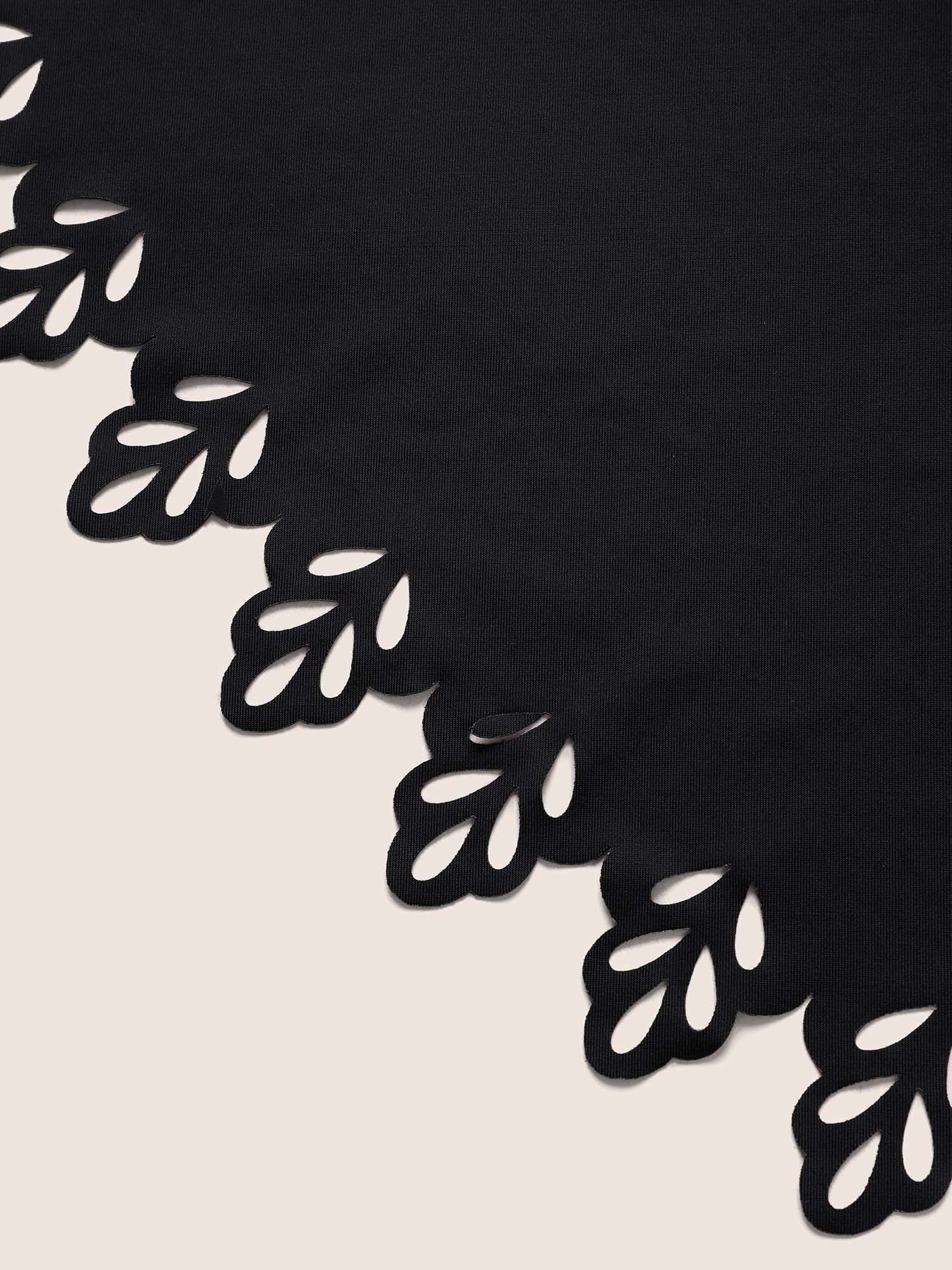 Solid Ruffle Trim Laser Cut Swim Top