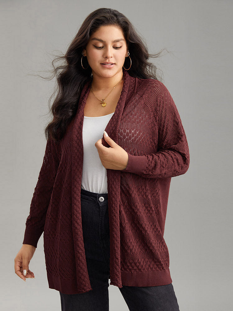 Solid Geometric Hollow Out Cardigan