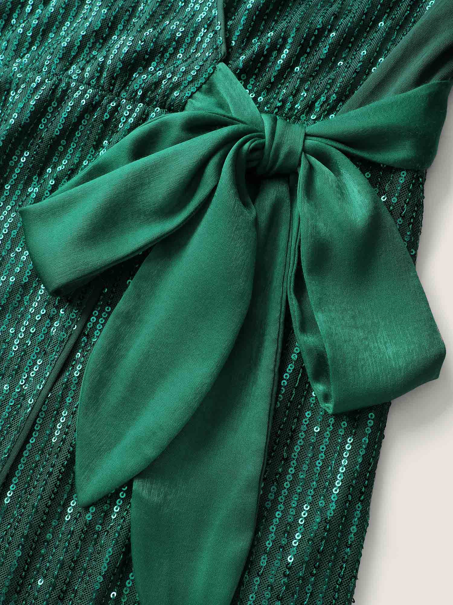 Sequin Wrap Neck Spliced Midi Dress