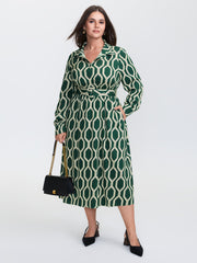 Geometric Print Rayon Belted Maxi Dress