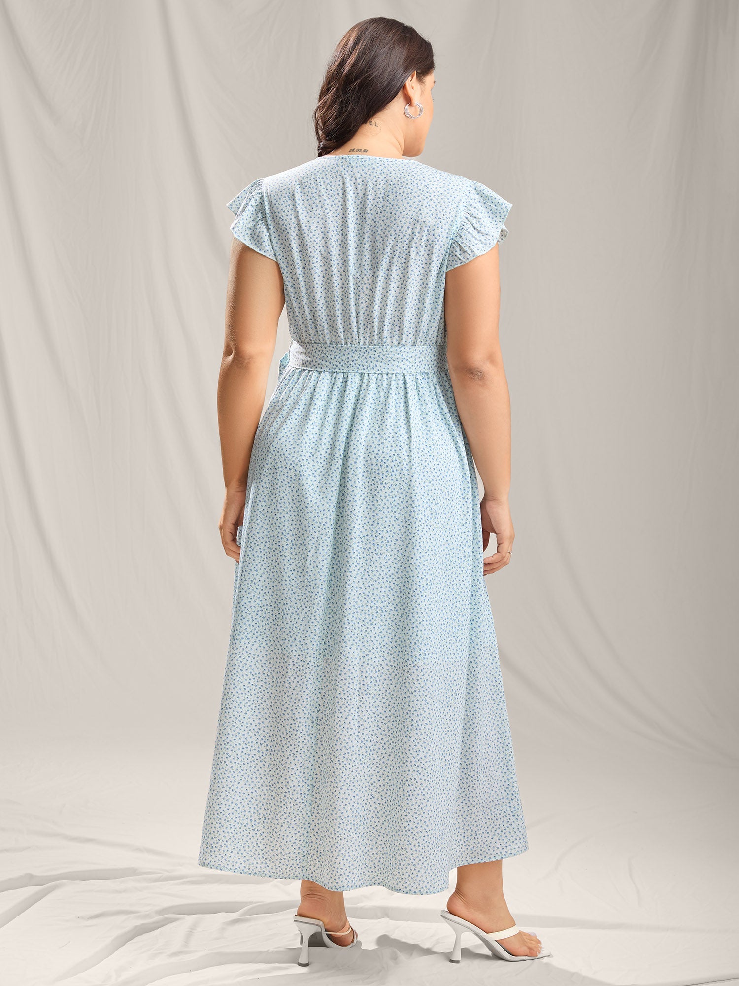 Floral Print Slit Belted Maxi Dress