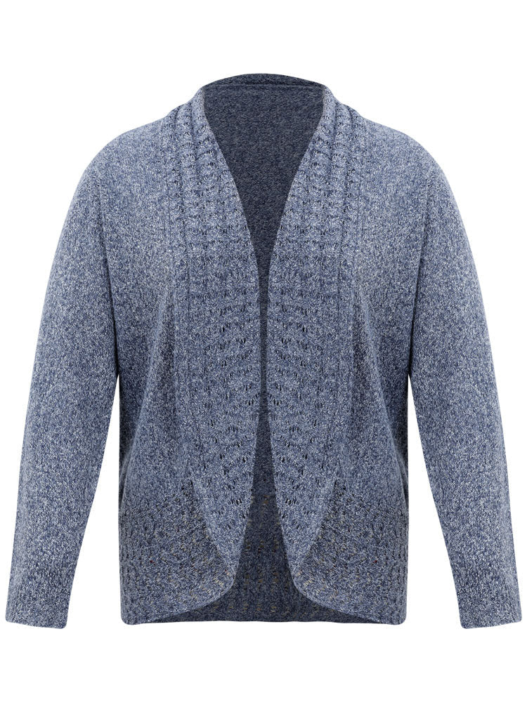 Solid Heather Lapel Collar Arc Hem Cardigan